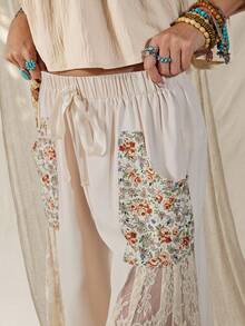 Wildy Phong cách lễ hội âm nhạc Boho, trang phục thường ngày kiểu miền Tây, chất liệu ren và hoa, phối hợp nhiều mảnh, dành cho nữ mùa xuân/hè. Quần ống rộng thoải mái, thích hợp mặc hàng ngày, đi làm, đi nghỉ mát, bộ đồ Boho cho nữ, trang phục đi biển, trang phục mùa hè cho nữ, quần áo lấy cảm hứng từ Free People. - Màu be - Xem 6