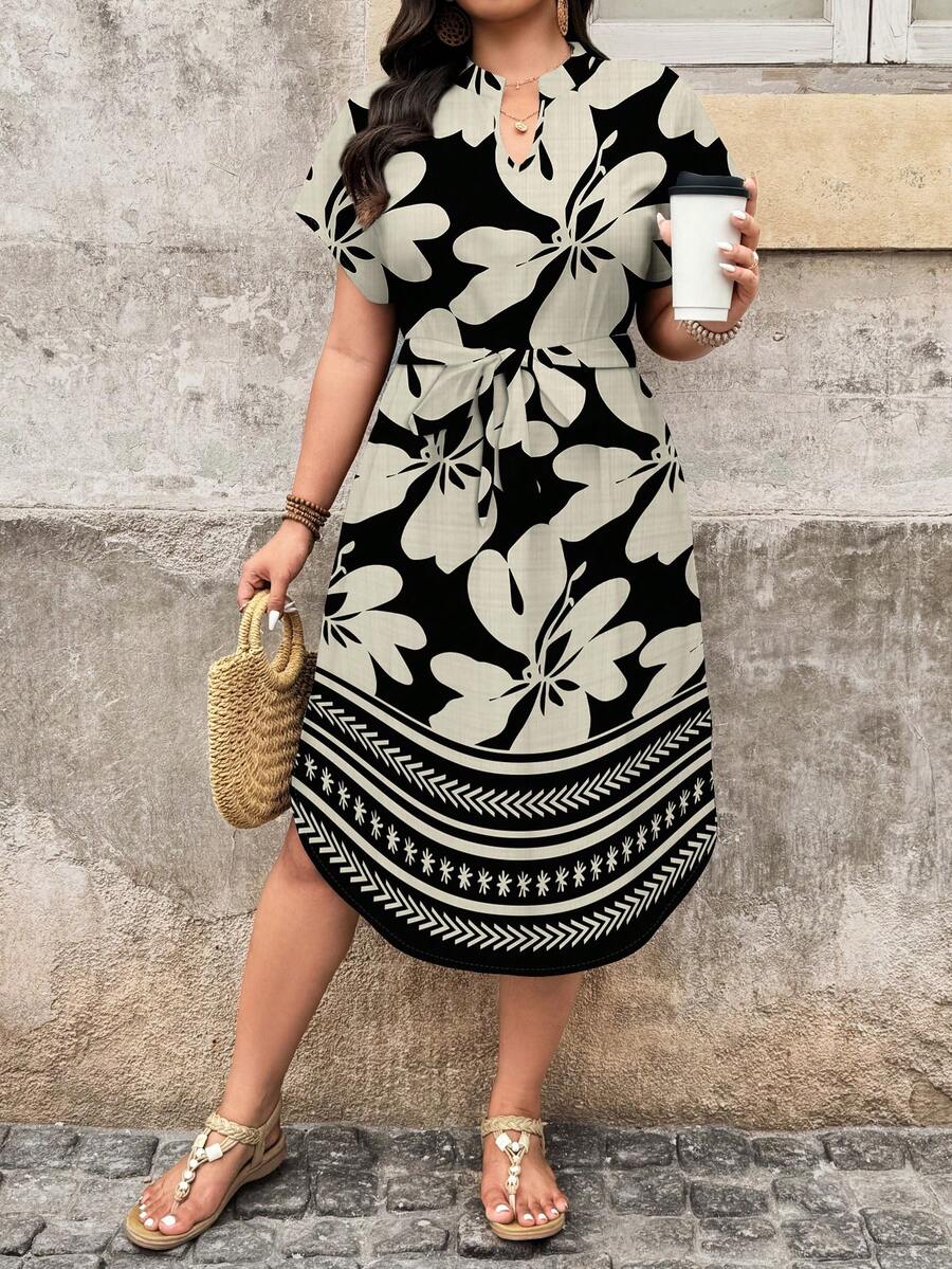 EMERY ROSE Đầm in họa tiết hoa nhiệt đới tối giản thanh lịch, kiểu dáng nghỉ dưỡng, cỡ lớn, phù hợp cho mùa hè. - Nhiều màu - Xem 1