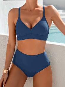 Swim Chiccia Women's Solid Color Swimwear Set For Vacation & Beach - Light Grey - View 4