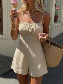 SHEIN EZwear 卡其色编织露背连体裤（女款） - 卡其色 - 查看 1