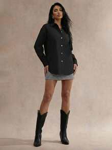 Glamine Loose Retro Unisex Long Sleeve Jacket - Black - View 5