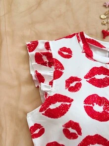 Soleia Women's Lip Print Bandeau Top, Fashionable Versatile With Flutter Sleeves,Summer, Festival, Graduation,Vacation,Work, Beach,Summer Top - Multicolor - View 6