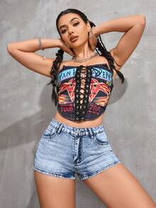 Jeanoix 女士夏季休闲水洗斜插口袋修身牛仔短裤 - 淺色水洗藍 - 查看 7