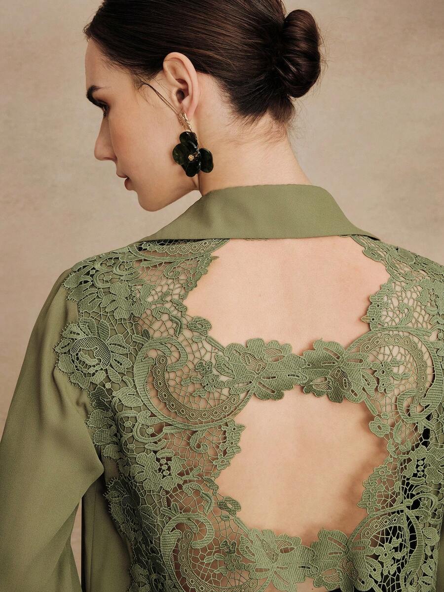 Anewsta Women's Heavyweight Hollow-Out Crochet Blouse - Green - View 1