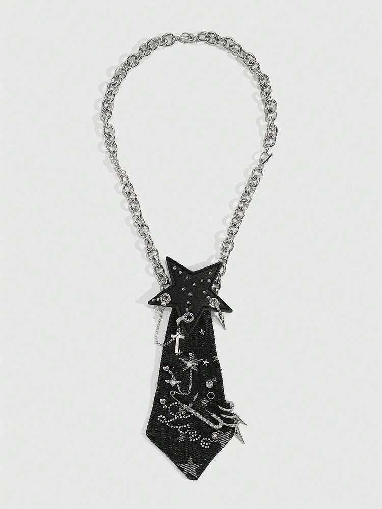 1 pieza Accesorio de camisa de mujer con estilo punk, corbata decorativa de estrella de remache de PU sin atar, accesorio de estilo universitario para festival de música - Multicolor 4 - Añade 7