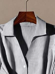 GlowEve CURVE 大码女式蝴蝶结领短袖纽扣宽松A字系带显瘦休闲优雅条纹衬衫领带衬衫条纹衬衫蝴蝶结衬衫经典衬衫女式衬衫夏季女式衬衫女式工作上衣女式上衣和衬衫丝带衬衫工作衬衫定制衬衫 - 黑與白 - 查看 6