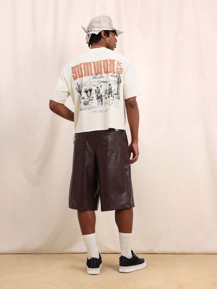 Men's Cream Cropped T-Shirt With "SUMWON & Co Rodeo Club" Western Graphic Print Short Sleeve Summer Casual Tee