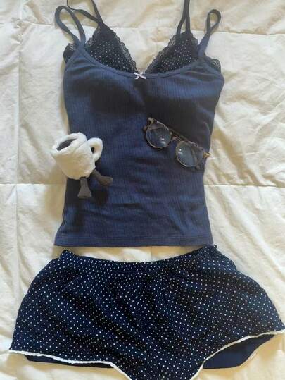 Glimmora Women's Polka Dot Print Camisole And Shorts Casual 2 Pieces Set