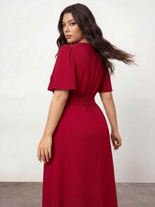 Enliva Vestido cruzado elegante de unicolor para tallas grandes - Burdeos - Ver 2