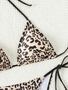 Swim Vcay Bộ bikini hai mảnh buộc dây bên hông, màu đen nền, họa tiết chấm bi trắng ngẫu nhiên, dành cho nữ, mùa Xuân/Hè 2026. - Đen và trắng - Xem 5