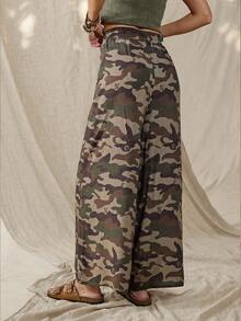 Wildy 美式休闲西部乡村复古迷彩女式春夏基础款长裤，带口袋，适合日常穿着和通勤。 - 綠色 - 查看 2