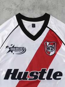 ROMWE MEN Prep Áo thun thể thao tay ngắn dáng rộng dành cho nam, áo thun thể thao - trắng - Xem 2