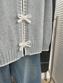 Franclia New Korean Design Contrast Stitching Layered Knit Vest For Women, Fashionable Sleeveless Cardigan Top For Autumn/Winter - Light Grey - View 3