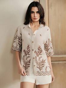 Anewsta Women's New Linen Casual Vacation Birthday Date Shirt With Embroidery Details, Suitable For Valentine's Day, Women's Day, Mother's Day - White - View 7