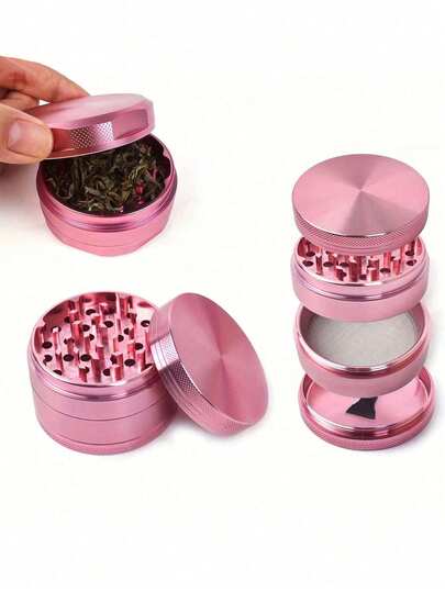 1 pieza Molinillo de metal portátil color rosa pálido, de 4 capas, diseño lindo, disponible en 1,57 pulgadas o 1,96 pulgadas