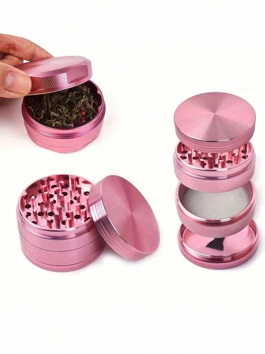 1 pieza Molinillo de metal portátil color rosa pálido, de 4 capas, diseño lindo, disponible en 1,57 pulgadas o 1,96 pulgadas - Rosa - Ver 1