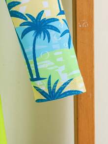 SHEIN Young Boy Palm Tree Letter Print Raglan Sleeve Swimsuit Set - Multicolor - View 5