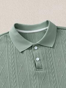 Mercer Haus Men's Textured Design Polo Shirt , Suitable For Summer Tropical Holiday Vacation In Hawaii. - Green - View 3