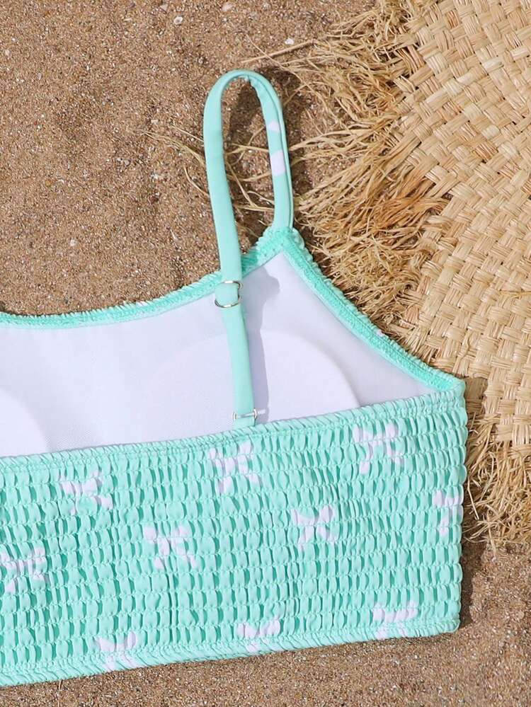 SHEIN Tween Girls Bikini Sets, Knit Fabric White Butterfly Pattern On Light Green Base, Cute Adjustable Shoulder Straps, 2pcs Swimsuit Set With Triangle Bottoms, Suitable For Summer Vacation, Beach, Swimming Pool, Party Two Piece Bathing Suit Girls Girls Swimsuit Summer Outfits Spring Summer Picks Swimsuit For Women Two Piece Summer Outfits For Women Two Piece Swimsuit 2 Piece Swimsuit Smocked Swimsuit Aqua Swimsuit Bow Print Swimsuit - Green - View 5