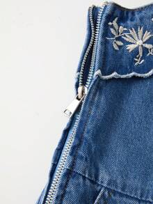 Qadelle Bộ áo liền quần denim thêu dành cho nữ mùa hè - Rửa trung bình - Xem 7