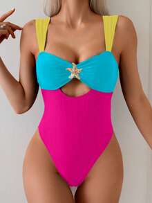 Swim Basics Women's Sexy Hollow-Out Solid Color One-Piece Swimsuit For Summer - Multicolor - View 3