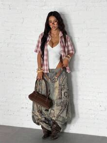 StreetHx Streetwear Women's Plaid Short Sleeve Shirt, Summer - White - View 2