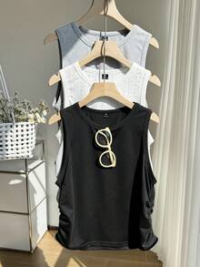 Comfortcana Plus Size Casual Solid Color Tank Top, Versatile For Summer - Multicolor - View 3