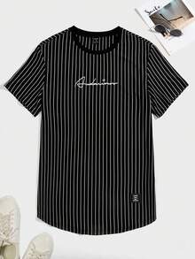 NEON BLANC 男式字母图案贴片条纹T恤，夏季 - 黑色 - 查看 2