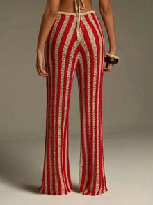 Athîral Women's Striped Hollow-Out Design Casual Knitted Pants - Multicolor - View 2