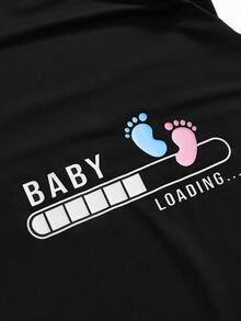Modmama 孕妇圆领字母和脚印印花休闲日常连衣裙 - 黑色 - 查看 3
