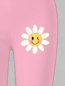 Frühlings- und Sommer-Lässig-Mode kreativ süße Cartoon-Blumen-, Gesichts-, Leoparden-Muster, Herz-förmige, Buchstaben-Grafik-Muster Kurz-T-Shirt und Leggings 2-teiliges Outfit-Set, bequem für den täglichen Gebrauch für Baby Mädchen, geeignet für Frühling, Sommer und Herbst - Verschiedenfarbig - Übersicht 4