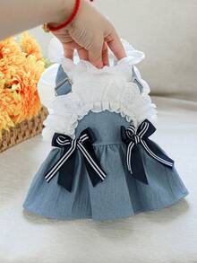 PETSIN 1pc Pet Lace Ruffled Shoulder Strap Skirt, Spring And Summer Thin Princess Style Dress, Cat/Dog Universal Clothing - mixed color - View 8