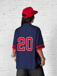 StreetHx 女士街头运动棒球衫，宽松版型 - 藍色 - 查看 2