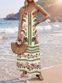 Sylviya 女士舒适弹力针织休闲度假长款吊带连衣裙，适合夏季休闲穿着 - 彩色 - 查看 4