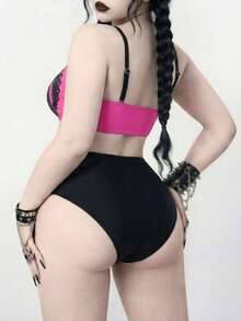 ROMWE 2026 Spring/Summer Plus Size Gothic Dark Style Printed Swimsuit Set For Women - Multicolor - View 2