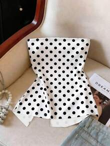 Lymera New Spring/Summer Fashion Sexy Polka Dot Pattern White Soft Waist Ruched Hem Slit Bandeau Top - Multicolor - View 2
