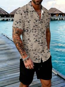 Manfinity RSRT 男士印花短袖衬衫和短裤休闲度假套装 - 彩色 - 查看 5