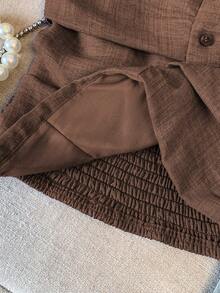 Everyssa Top bustier con pliegues efecto denim para mujeres - Café integral - Ver 3