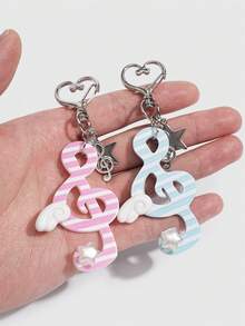 ROMWE 2pcs Y2K Style Music Note & Star Decor Keychains, Subculture Polka Dot Black Music Note Bag Charms, Suitable For Back To School Season Teenagers & Students Keychain Accessories - Multicolor 1 - View 5