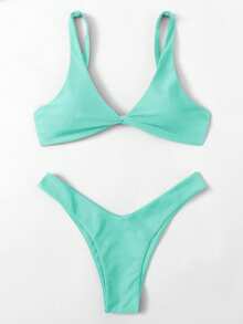 Swim Basics Women's Solid Color Casual Bikini And Triangle Panty Swimwear Set - Mint Green - View 1