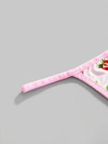 ROMWE Kawaii 5件套甜美可爱草莓图案女士丁字裤套装 - 彩色 - 查看 4