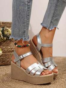 230 Sandalias de plataforma tipo cuña plastico con hebilla ajustable ligeras - PLATA - Ver 6