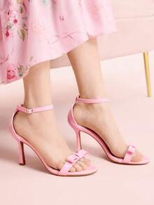 CUCCOO DOLLMOD Women's Bow Decor Buckle Design Fashionable Elegant High Heel Sandals Spring Shoes - Pink - View 2