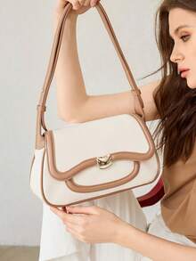 MOTF PREMIUM BOLSO DE HOMBRO PARA MUJER, BOLSO DE HOMBRO PARA VIAJES DE MODA CON EMPALME - Patrón de tela beige - Ver 8