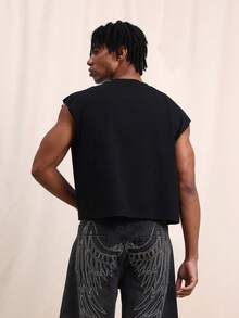 SUMWON Crop Fit Washed Tank Top With Gothic Flame Graphic And Text Print Sleeveless Muscle Tee Summer Festival Style - Black - View 2