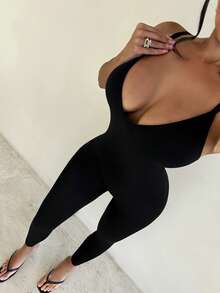 Sirith Women's Seamless Solid Color Jumpsuit - Black - View 8