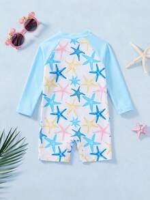 SHEIN Baby Girl Palm Tree Print Long Sleeve Romper Swimsuit With Shorts - Multicolor - View 2