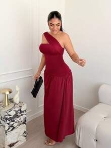 Maria Perezxox 女士斜肩修身抹胸连衣裙 - 紅木色 - 查看 3