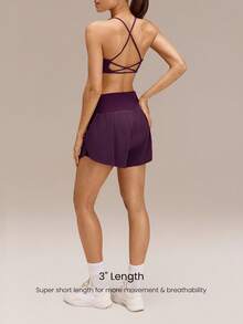 GLOWMODE 3" Pantalones cortos VitalSwift de secado rápido con abertura alta, cintura ajustable con cordón, bolsillos laterales incorporados, agarre antideslizante, de impacto medio, para correr, trotar, entrenar, gimnasio - Bold Plum - Ver 2