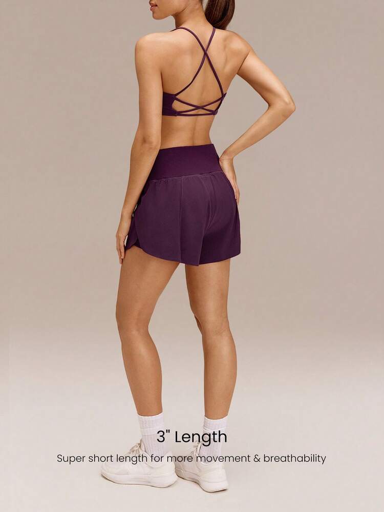 3" VitalSwift Quick-Dry Set The Pace High Slit Adjustable Drawstring Waist Shorts With Built-In Shorts Side Pockets Non-Slip Grips Medium Impact Running Jogging Training Gym Workout